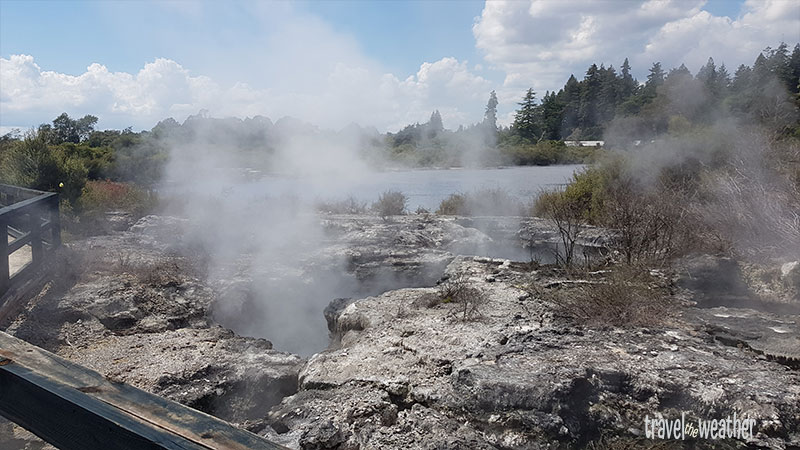 In Whakarewarewa dampft und blubbert es überall.